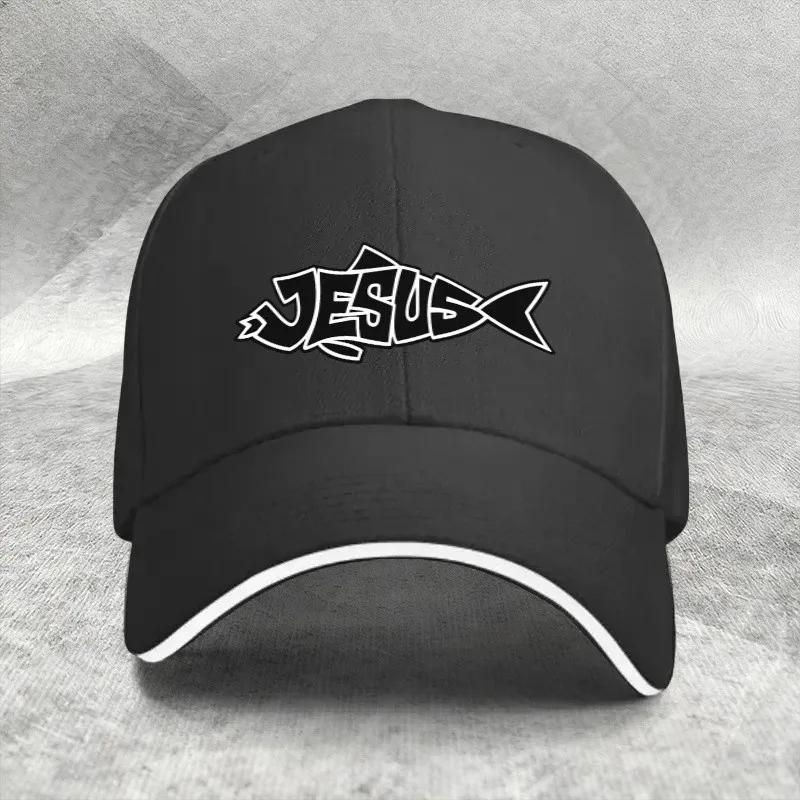 Jesus Fish Christian Graffiti Baseball Cap Polyester Adjustable Street Style Hat for Men Women