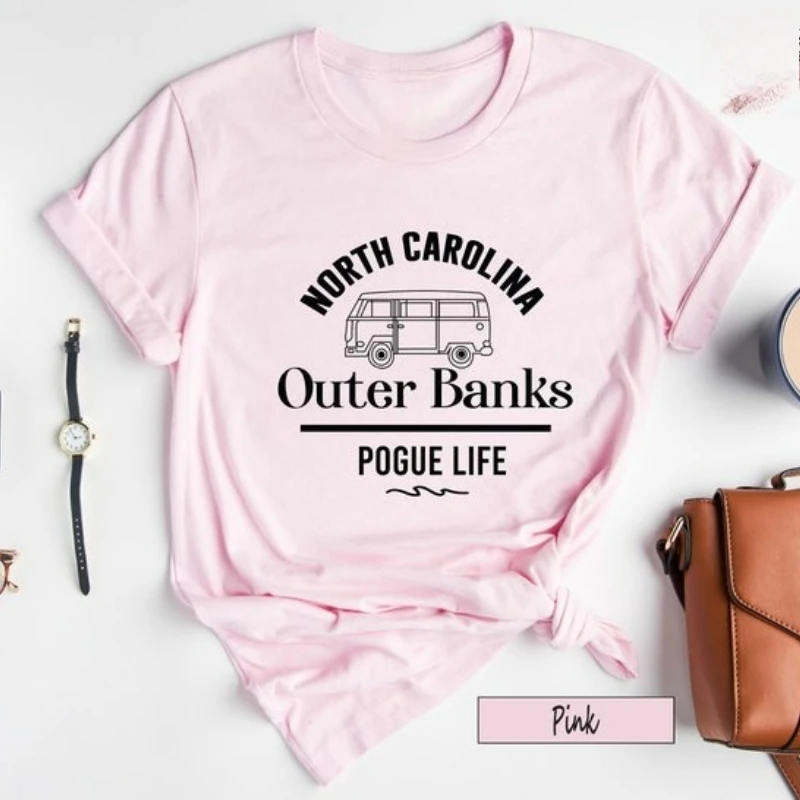 

Pogue Life Outer Banks Shirt North Carolina OBX Gift for Women Traveler Printed T-shirt Tops Casual Style Regular Short Sleeve