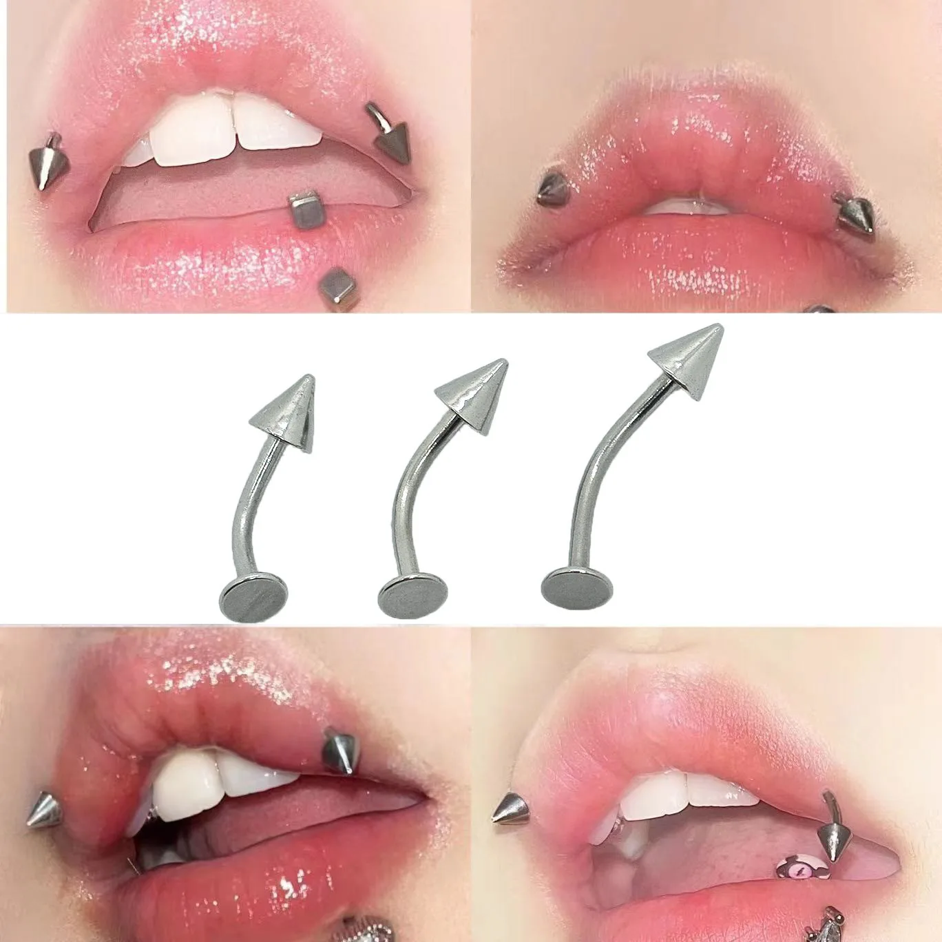5Pcs Stainelss Steel Eyebrow Lip Piercing Bend Rod Flat Lip Ring Curved Barbell Stud Helix Navel Cartilage Earring Body Jewelry