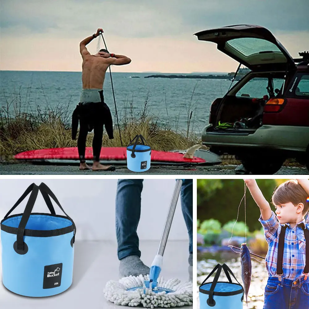 Fishing Bucket Car Water Bucket 20L Portable Bucket Water Storage Bag Foldable Storage Container Outdoor Car Wash Camping Bucket