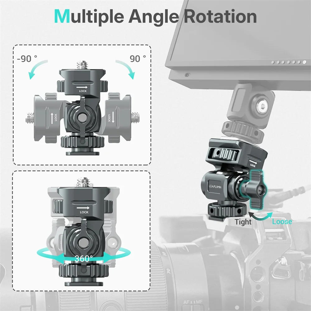 LEAPLIGHT Aluminum Camera Monitor Mount Camera Clamp with Cold Shoe 1/4