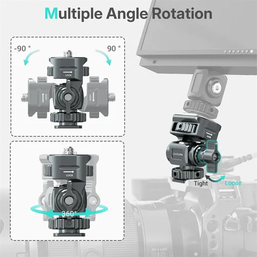 Imagen 2 del producto LEAPLIGHT Soporte de aluminio para monitor de cámara con abrazadera y cold shoe de 1/4 para monitores de 5 y 7 pulgadas y flash.