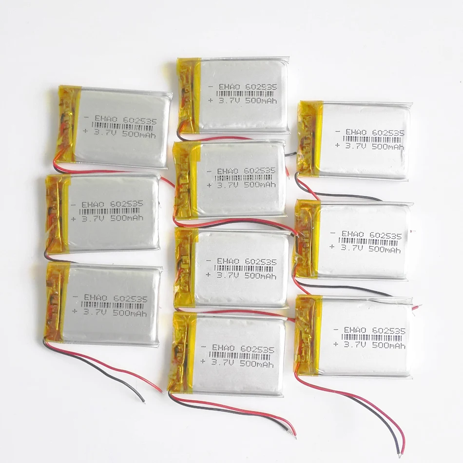 10 PCS 3.7V 500mAh 602535 Lipo Polymer Lithium Rechargeable Battery For MP3 GPS Bluetooth Recorder E-book Camera Smart DVD