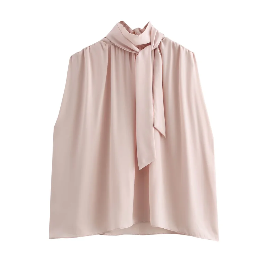 

TRAF Autumn New Product Women's Wear Casual Fashion Style Bow Decoration Vertical Collar Top Sleeveless Shirt