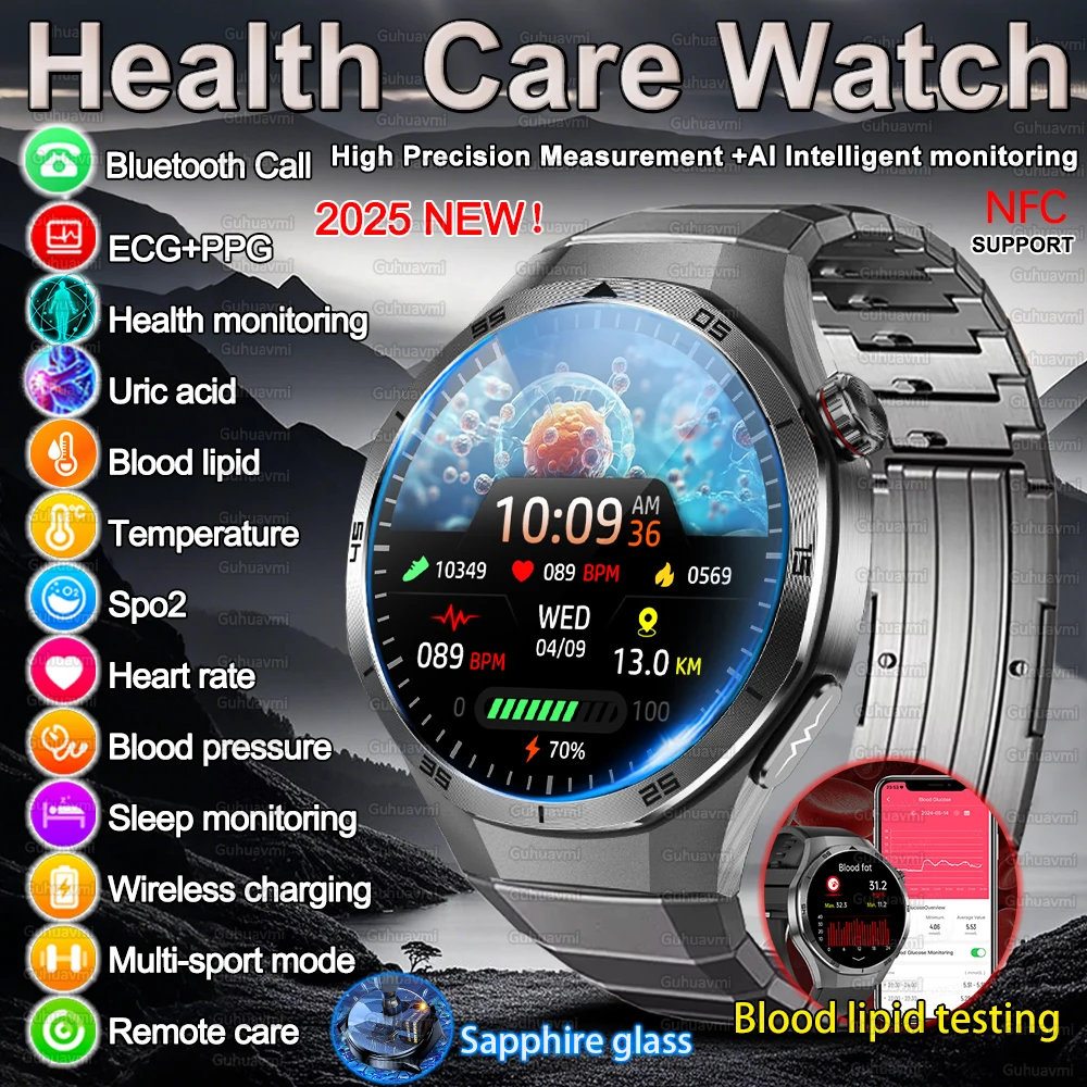 

Новинка 2023 года, умные часы DT5 для ухода за больными, ЭКГ + PPG, мочевая кислота, кровяное жир, артериальное давление, мониторинг здоровья, NFC, умные часы