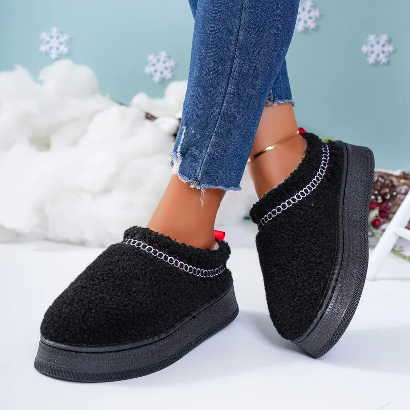 Chelsea Ankle Snow Boots Women Winter New Brand Fur Short Plush Warm Flats Slippers Platform Shoes Flip Flops Cotton Shoes