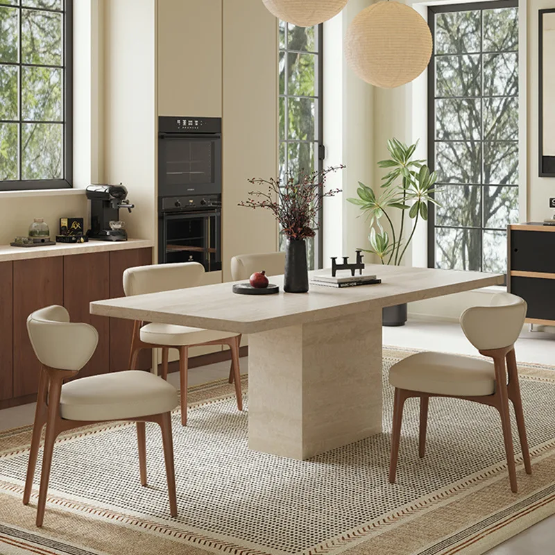 Travertine slate dining table modern simple medieval style designer home large flat villa rectangular French dining table