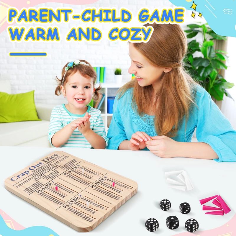 HOT SALE Wooden Crap Out Dice Score Board Classic Family Game Round Funny Dice Board Game With Wood Tray Score Pad Dice Tray