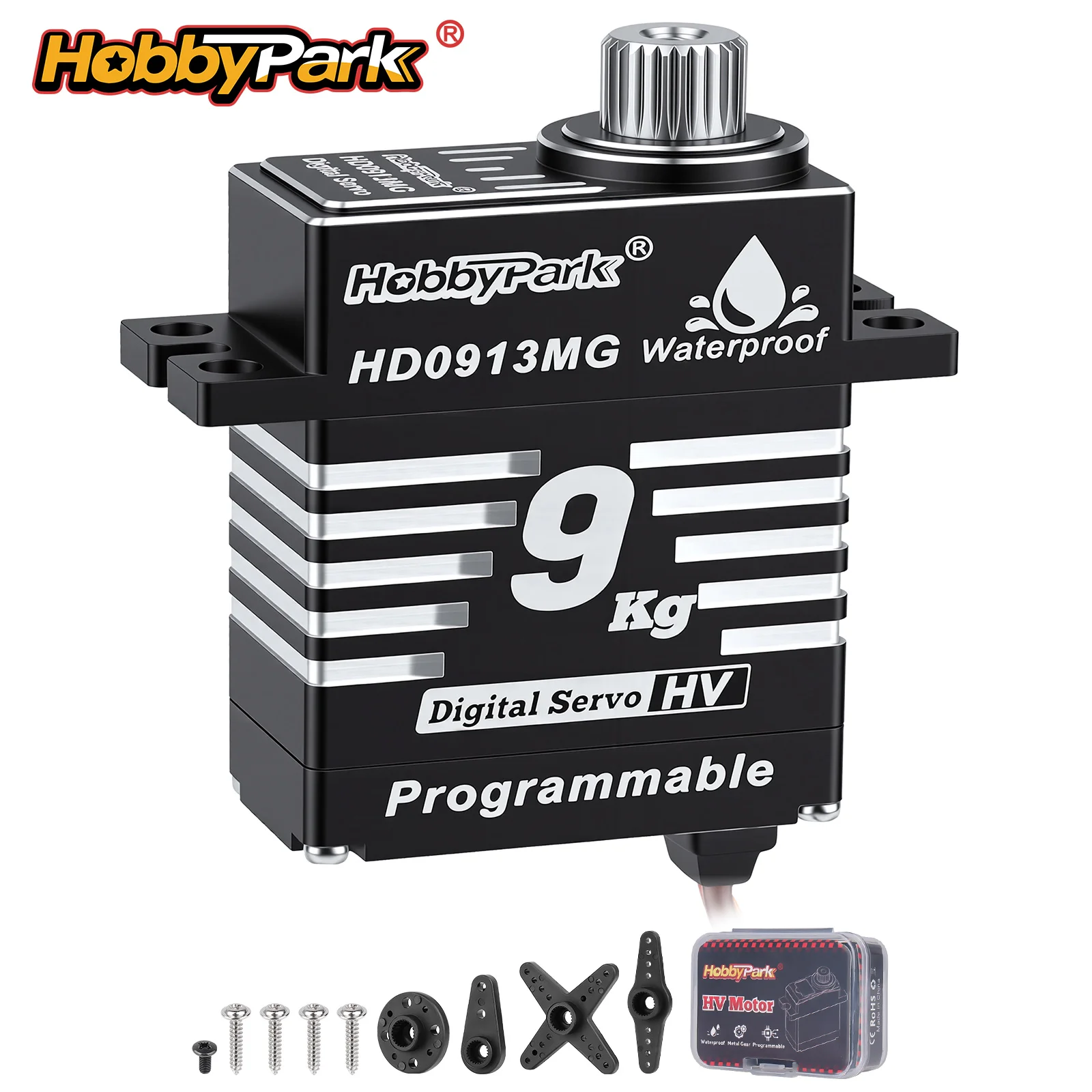 

Цифровой сервопривод HobbyPark с высоким крутящим моментом 9 кг, водонепроницаемый, с металлическим редуктором, для радиоуправляемых краулеров 1/10 (TRX4, Axial SCX10)