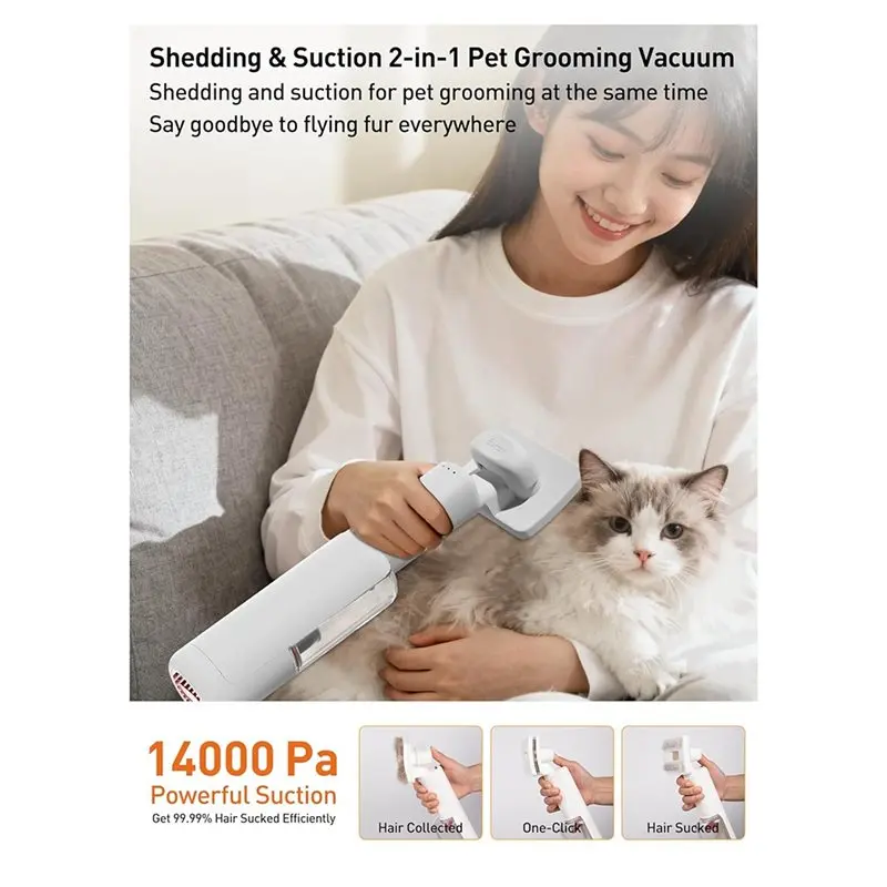 ABBK Dog Vacuum for Shaving Grooming Cordless Pet Grooming Vacuum for Dogs 2-in-1 Suction Brush