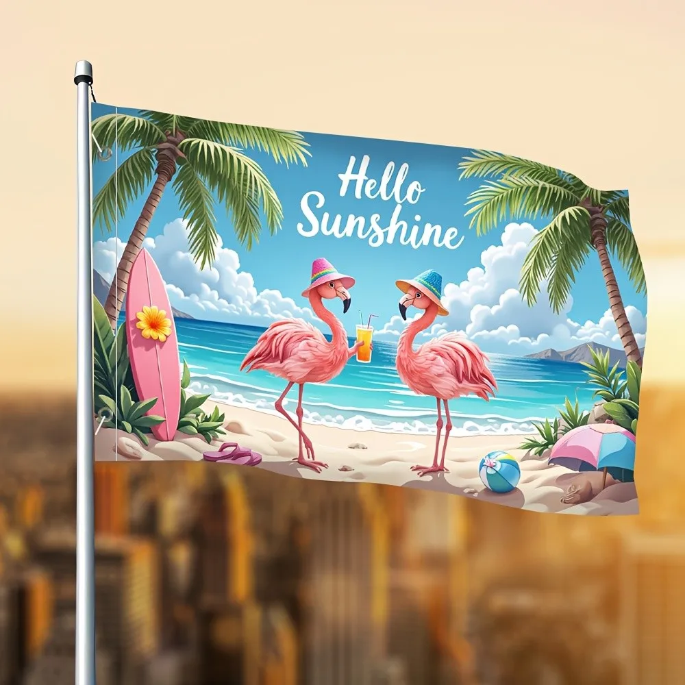 Hello Sunshine Flamingos Garden Flag Tropical Beach Welcome Polyester House Banner Decor