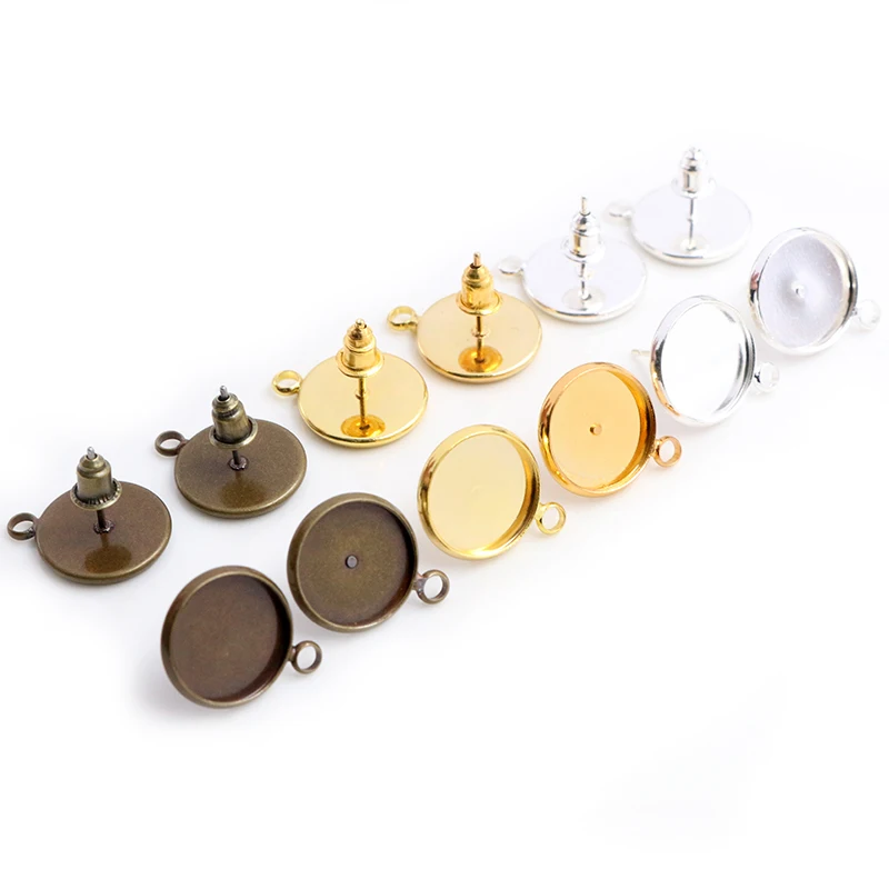 8-16mm 10 sztuk brąz srebrny złote kolory kolczyki ćwieki, kolczyki puste/Base,Fit 8-16mm szklane Cabochons, przyciski; Kolczyki — zdjęcie 3