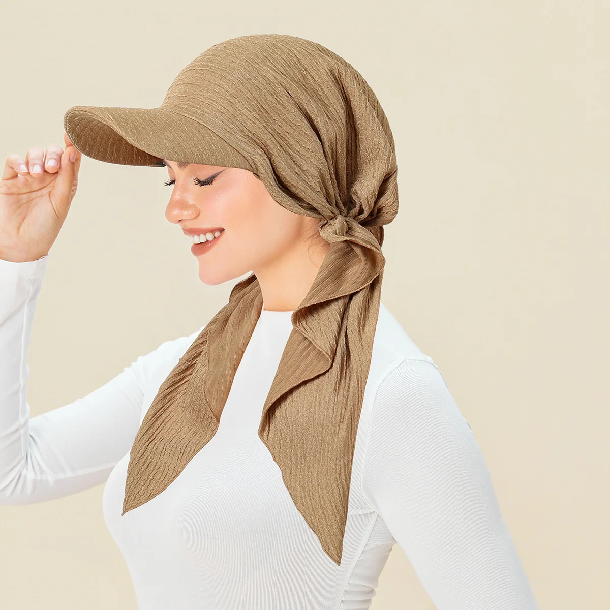 Nuovo Winkle Pre-Legato Cappello Musulmano Hijab Donne Bordo Visiera Foulard Turbante Cofano Islam Avvolgere la Testa Coda Lunga Copricapi Turbante Mujer