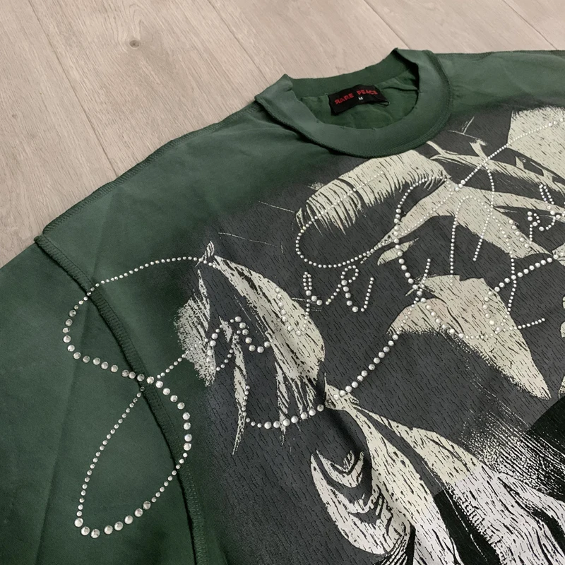 American Retro Distressed Vintage RARE PEACE T-shirt Portrait Pattern Print Trendy Hip Hop Street Fashion Rare Peace Tee Stock