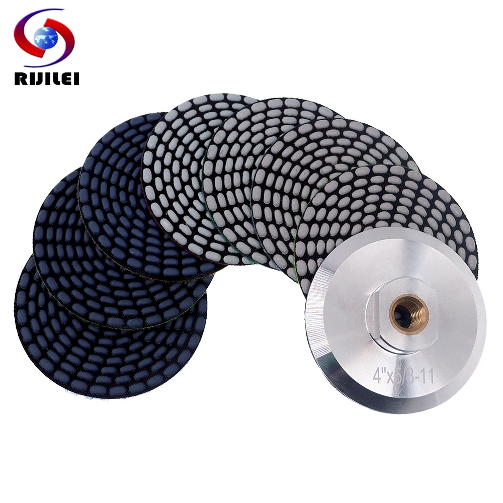 8 PCS 4 Inch Dry Polishing Pad Super Sharp 100mm Diamond Polishing Pads For Granite Marble Stone Concrete Aluminium  Backer Pad