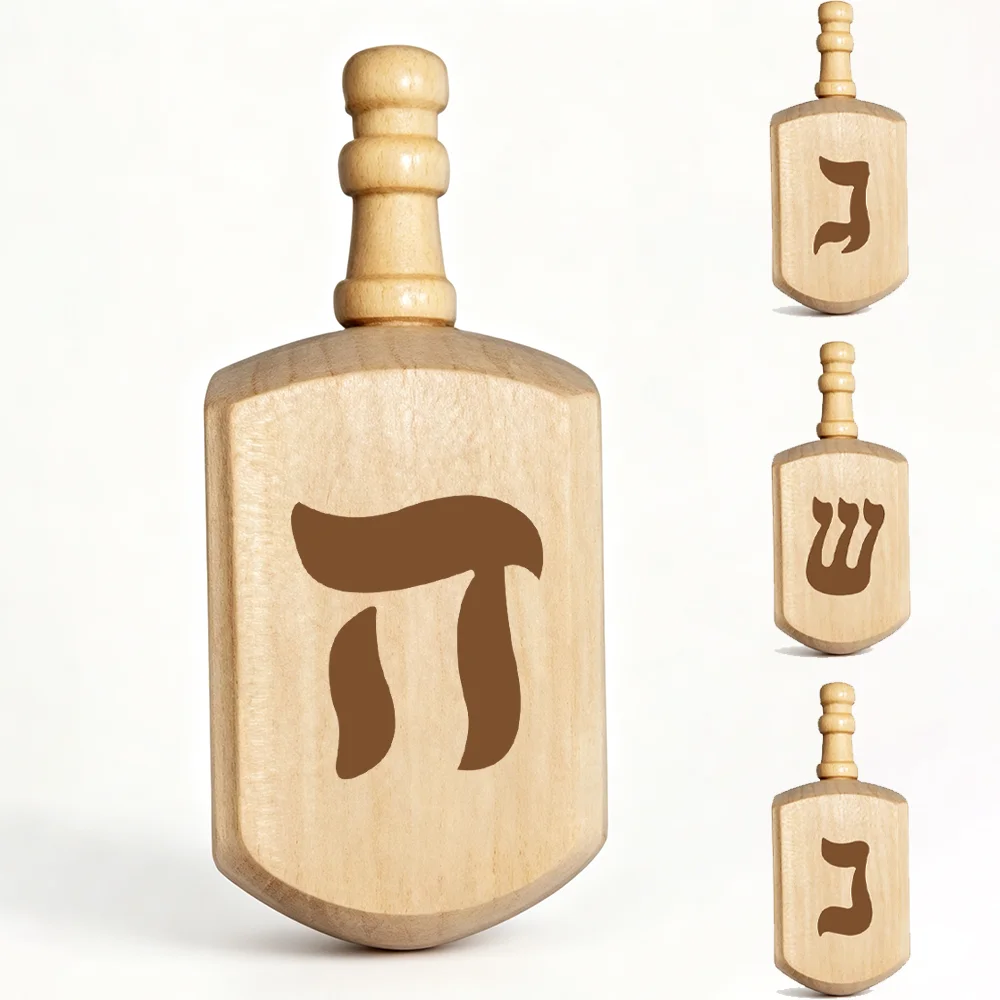 Hanukkah Wooden Dreidel Sevivon Four Hebrew Letters Spinning Top Chanukah Game Toy for Children Jewish Festival Souvenir Gift