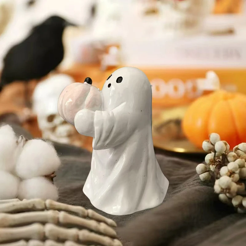Halloween Geist Ornament Geist Halten Rosa Kürbis Fledermaus Harz Ornament Hause Wohnzimmer Schlafzimmer Büro Desktop Dekoration