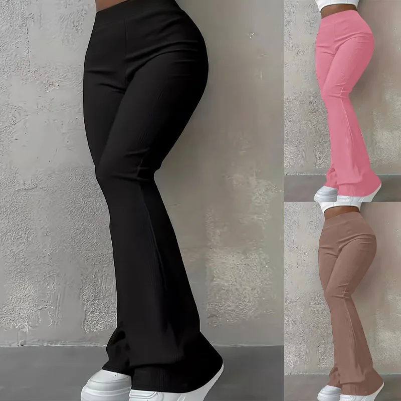 

Ladies High Waist Solid Ribbed Pants Slim Fit Casual Fashion Trousers for Fall Winter