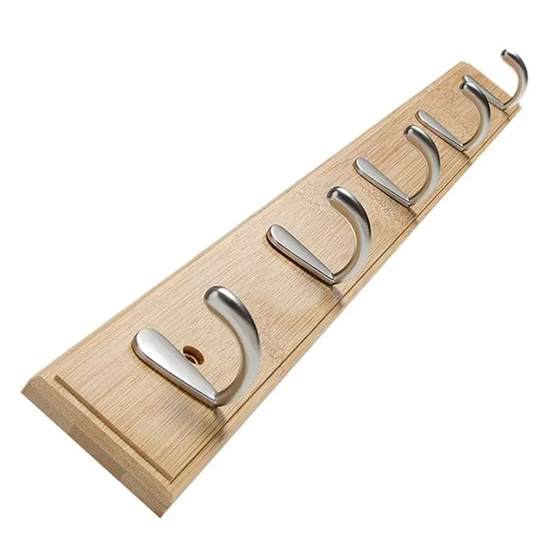 

ABKY-Bamboo Wall Hooks-Set Of 4 Wooden For Clothes, Kitchen& Bathroom Hooks, Home Decor Hanger Accessories