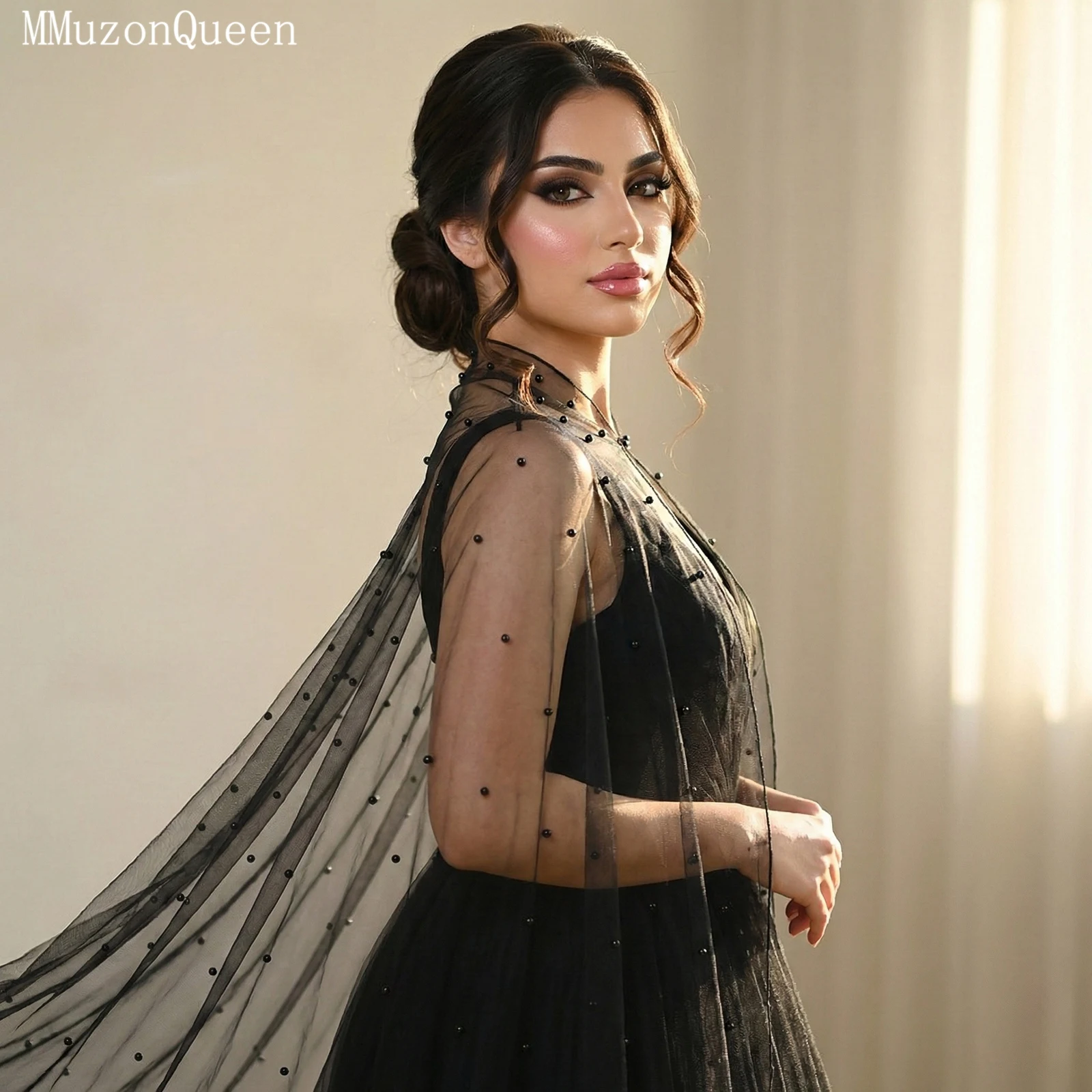 TOPQUEEN Elegant Bride Pearl Shawl Top Women Coat Black Party Dress Outerwear Indoor Wedding Accessories Customizable Vg17a image 4