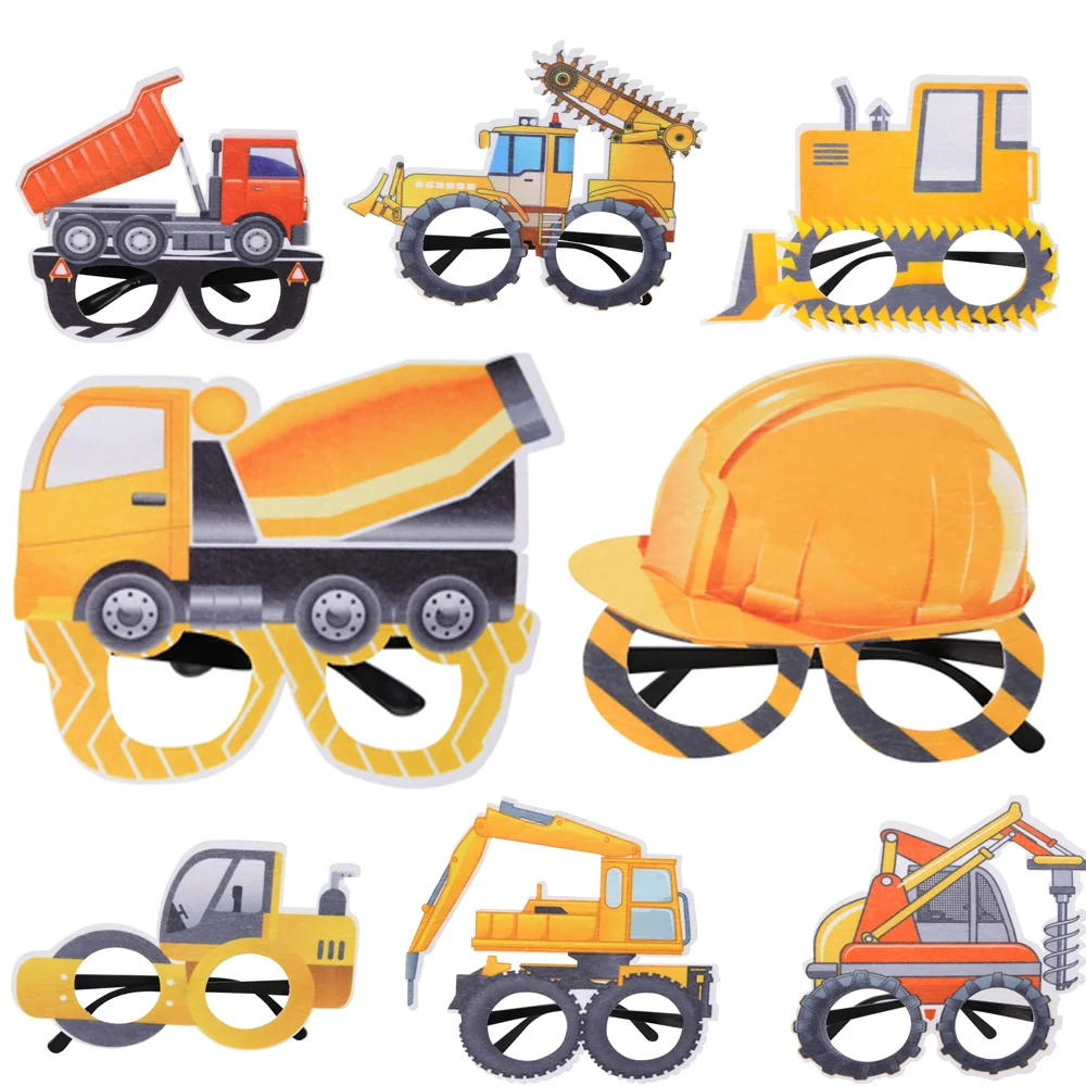 

12 Pcs Construction Style Funny Glasses Construction Party Booth Props Birthday Party Kids Boys Girl Favor Supplies Decor