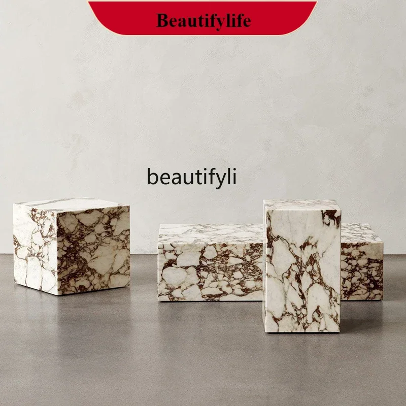 

Italian Light Luxury Home Side Table Natural Marble Corner Table Model Room Villa Living Room Sofa Side Table G1218