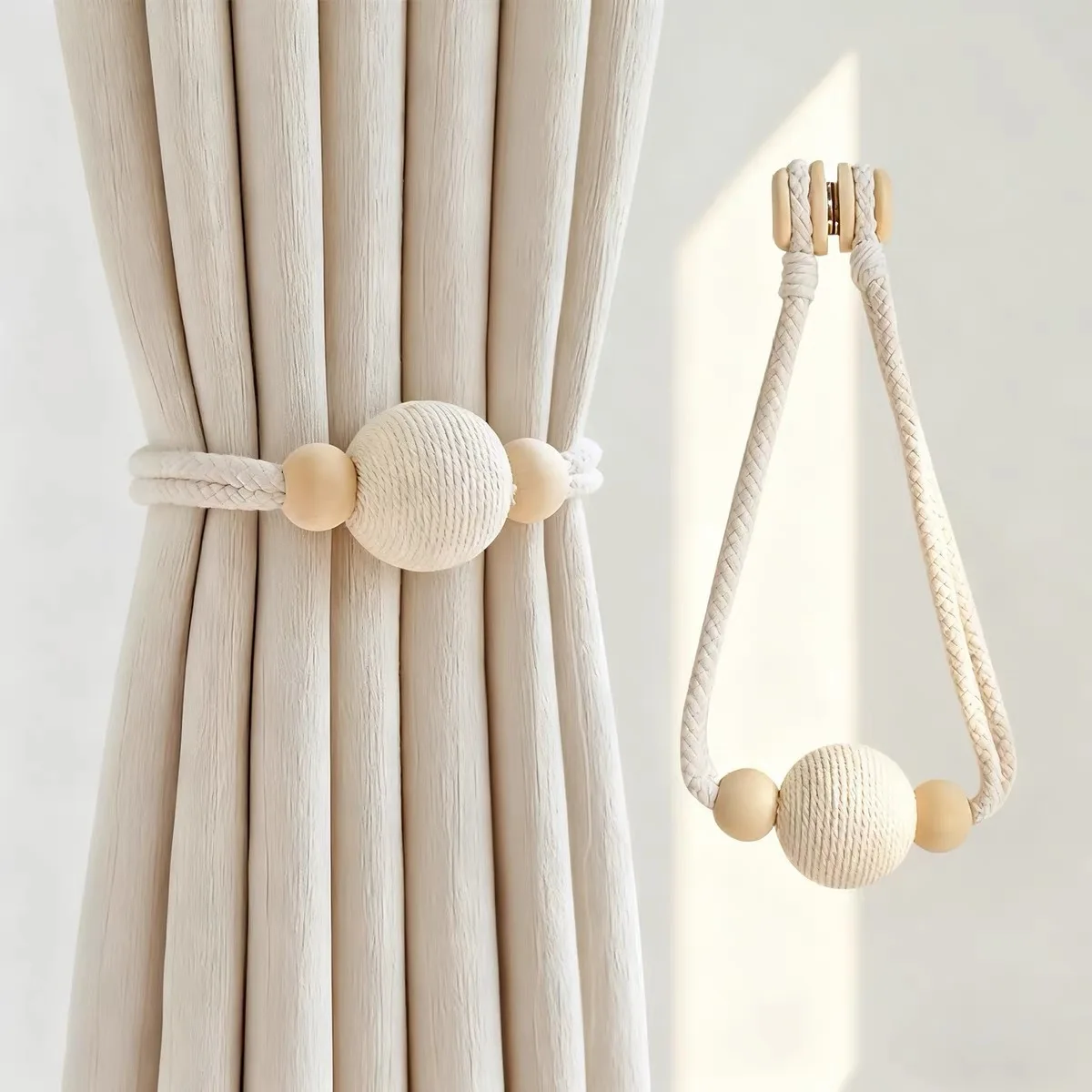Minimalist Magnetic Curtain Tiebacks, No‑Drill Woven Curtain Tie Ropes, Curtain Holding Accessories