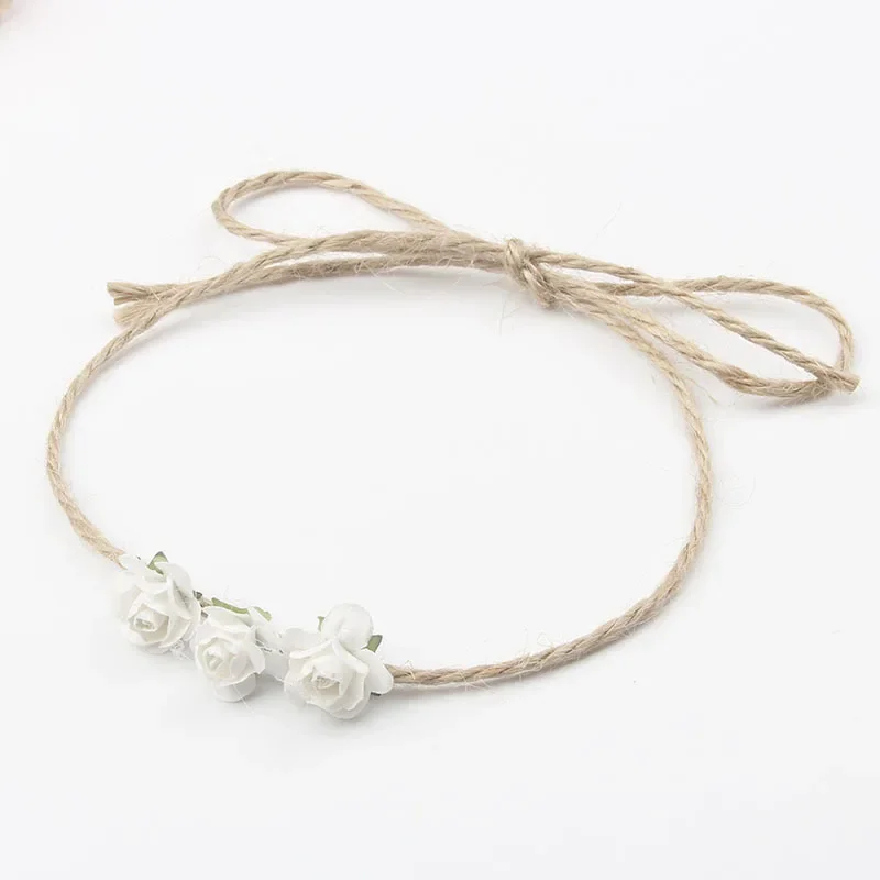 1PCS Chic Hemp Rope Headband Rose Flowers Kids Girl Hairband Newborn Headwear Photography Prop Kids Birthday Gifts