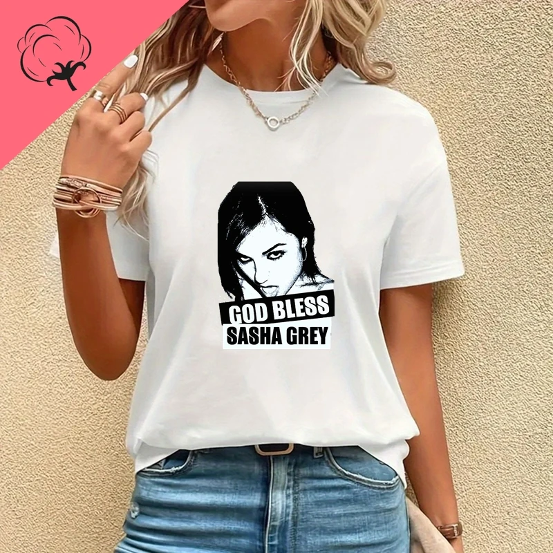 ساشا رمادي الممثل الإباحي الأمريكي الكلاسيكي ملصق طباعة أزياء تي شيرت، الربيع الصيف القطن جولة الرقبة المرأة تي شيرت #1