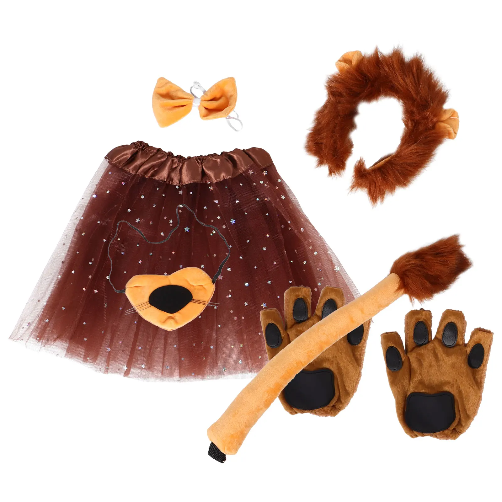 

Lion Costume Brown Flannel Halloween Dress Up Baby Headb Animal Costume Ears Tail Soft Reusable Kids Animal Furry Props