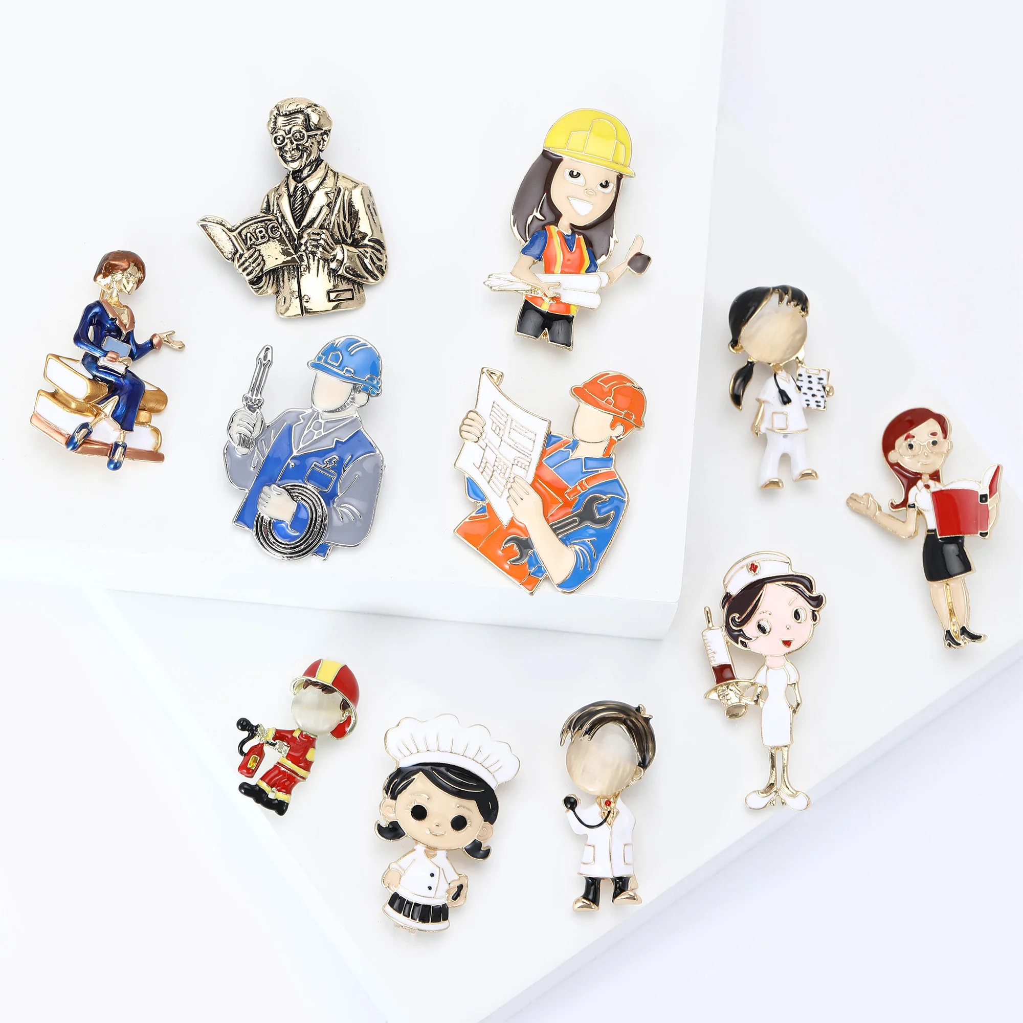 

Beaut&Berry Luxury Enamel Career Figure Brooches for Women Unisex Personality Pins Casual Party Friend Accessories Fashion Gifts