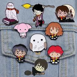 Harries Potters Hogwarts Brooch Cute Cartoon Owl Elf Golden Snitch Anime Hermiones Enamel Pin Jewelry Accessories Kids Gifts