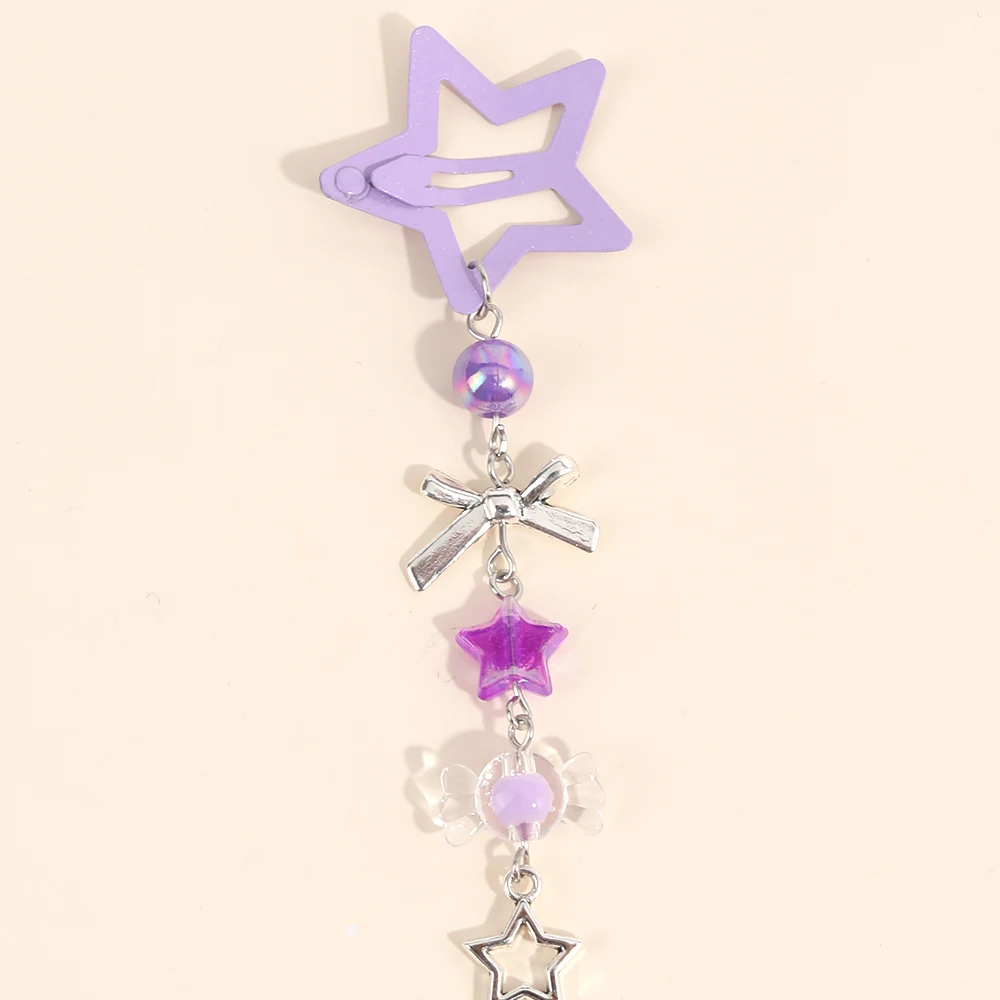 4 قطعة مقاطع الشعر نجمة الحلو حبات الحلوى هامش معلقة القوس دبابيس الشعر مشبك معدني للفتيات Y2K غطاء الرأس أغطية الرأس اكسسوارات #4