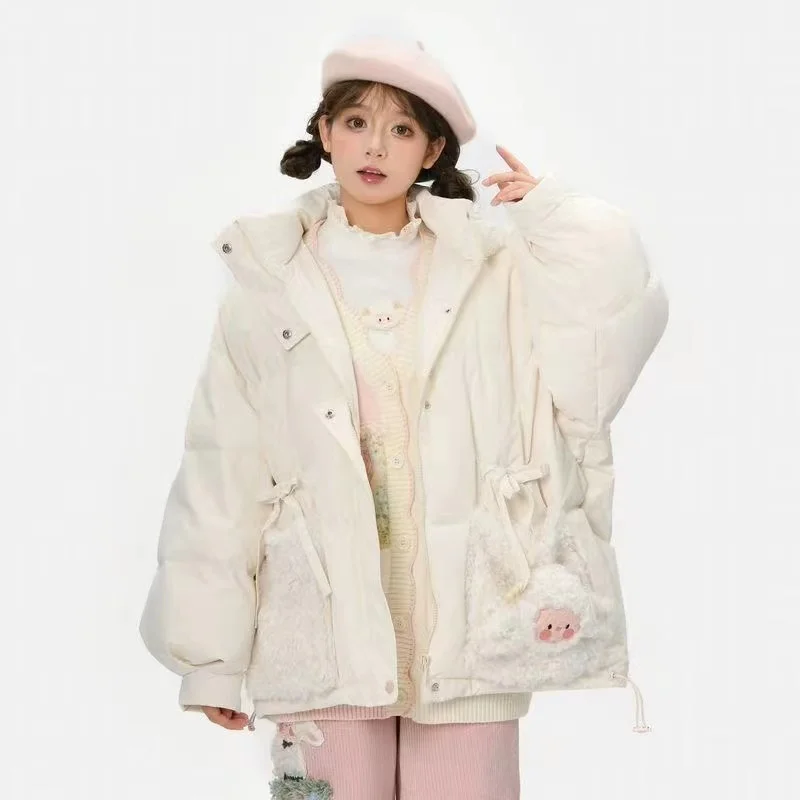 Sweet Sheep Cute Hooded Cotton-padded Warm Coat Women Jacket  Autumn And Winter Super Thick Trend Cute Fun Cotton-padded Clothes