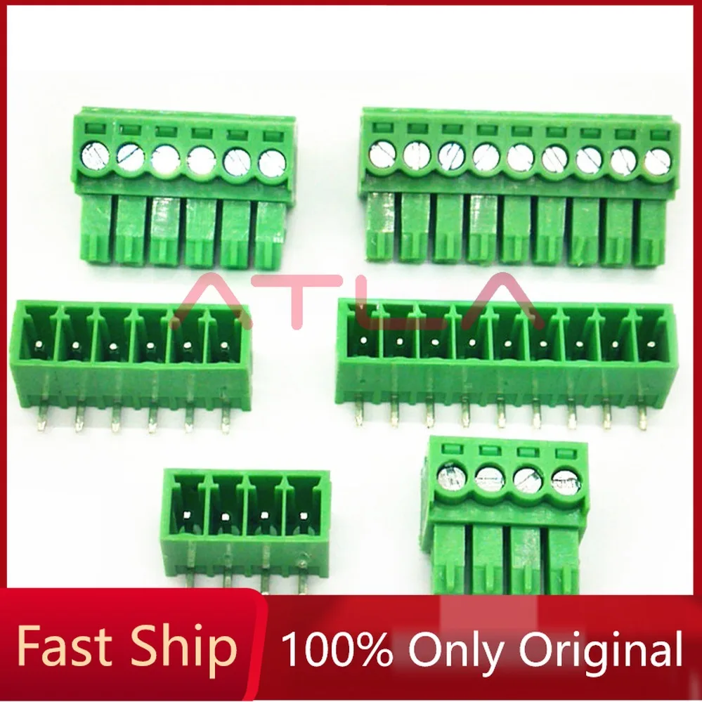 10 sets 3.5MM Terminal Block PCB Pluggable Connectors 2/3/4/5/6/7/8/9/10P Right Angle KF15EDG-3.5 Green ROHS