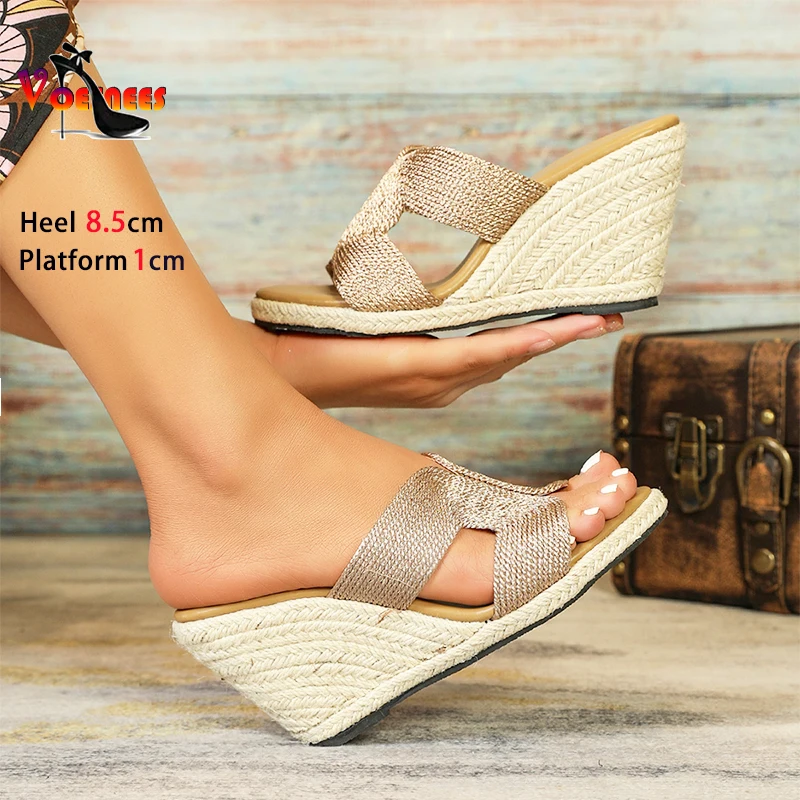 Fashion Lady Summer Slippers Women Platforms Slides Sandals 8.5CM Wedges Heel Outdoors Casual High Heels Women Beach Shoes Mules