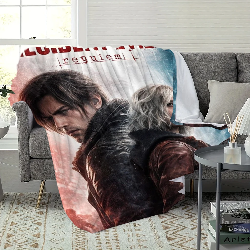 1pc Resident Evil: Requiem Throw Blanket, Leon & Rebecca Horror Game Flannel Blanket, Soft Cozy Gamer Bedding, Resident Evil Fan