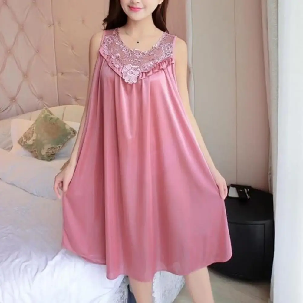 Practical Lady Nightwear Non Shrink Sling Sleepwear Breathable Female Nightgown Women Nightwear  Loose Hem