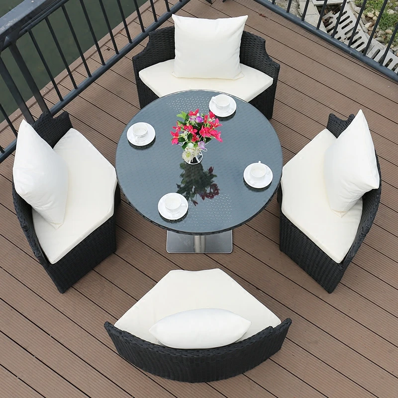 

Outdoor courtyard rattan chair five-piece combination outdoor villa open-air balcony creative storage home back chair