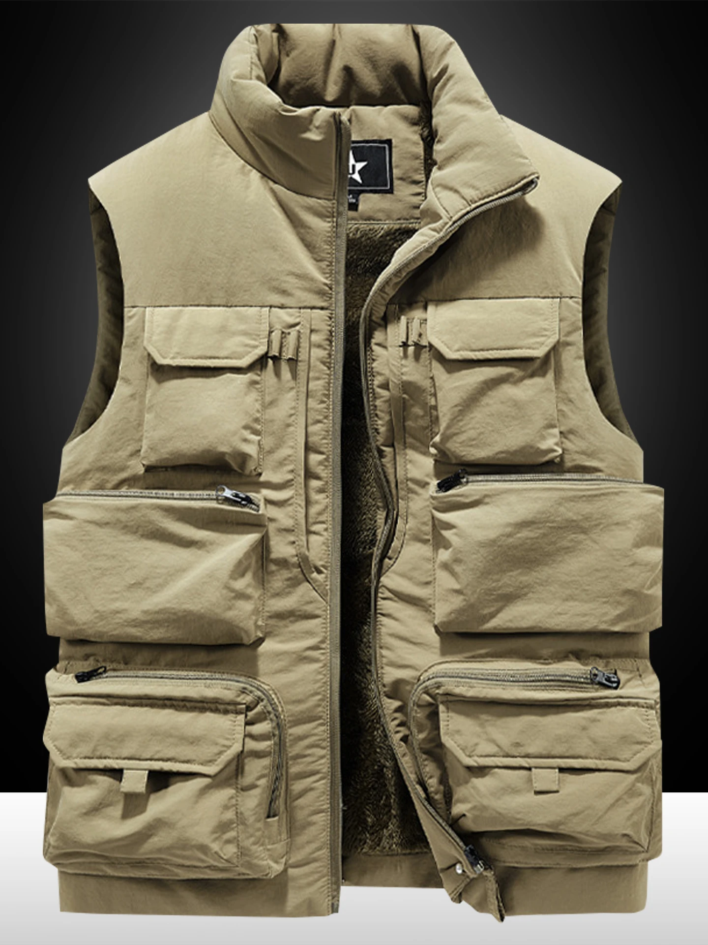 

Теплый зимний жилет Thiened Fce, мужская рабочая одежда с несколькими карманами, свободный жилет большого размера с воротником-стойкой и сердечком для среднего возраста