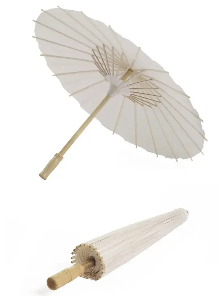 40/60/80cm Blanker Weißer Papierschirm Vintage Bambus-Sonnenschirm Chinesisches Kunsthandwerk für Hochzeitsdekoration, Fotografie-Requisiten, DIY-Malerei – Detail 12