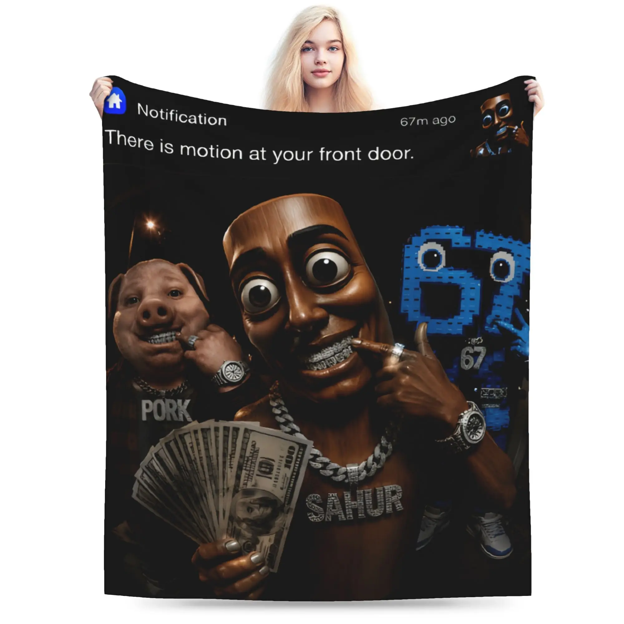John Pork Tung Sahur Brainrot Meme Blanket Multi-size Super Soft and Warm  Throw Blankets for Couch Sofa and Bed