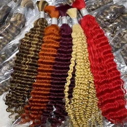 deep wave bulk hair for braid Honey Blonde Deep Wave Double Drawn Bulk Human Hair Extensions Bundles No Weft For Boho Braids