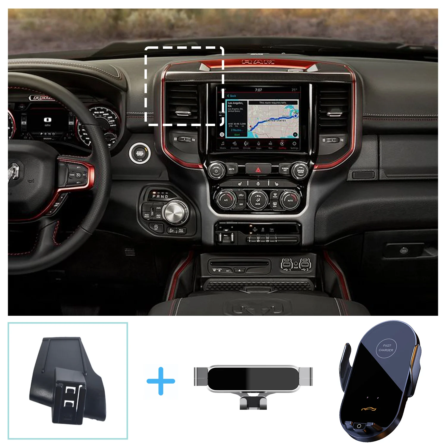 

Для Ram 1500 2019 2020 2021 2022 2023 2024 Автомобильный держатель для телефона, кронштейн для беспроводной зарядки, гравитационная подставка, аксессуары для крепления телефона