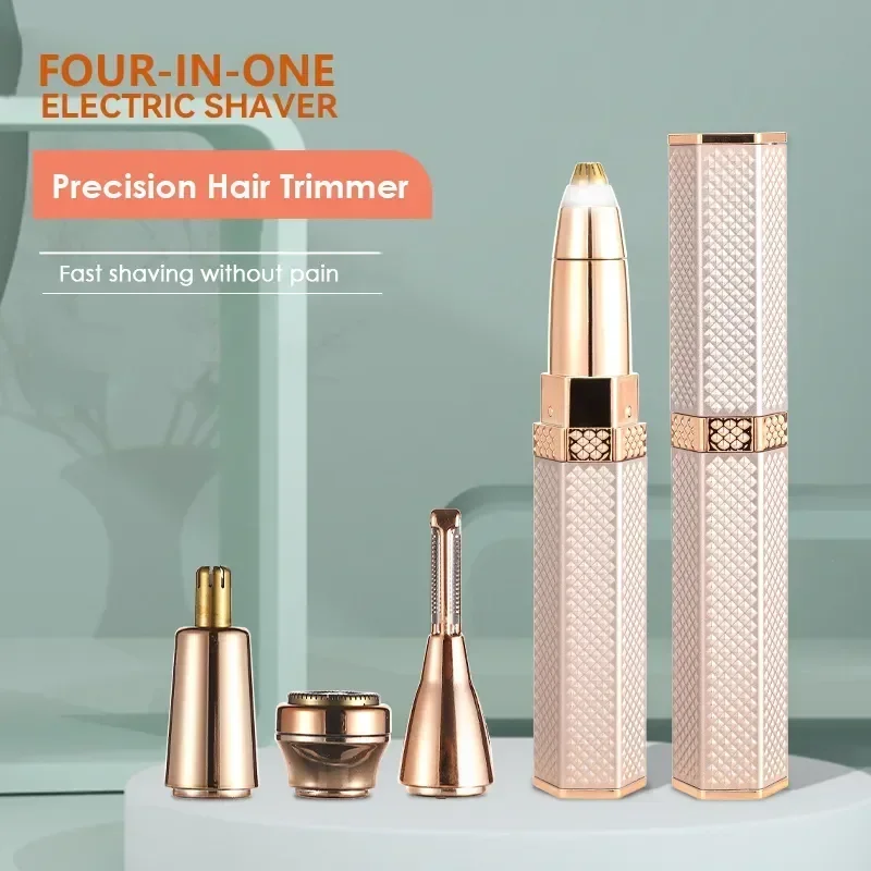 4 in 1 ElectricHair Remover ไม่เจ็บปวดเครื่องกําจัดขนแบบชาร์จไฟได้ Trimmer ลิปสติกคิ้ว Sensitive Areas บิกินี่ Trimmer กําจัดขน