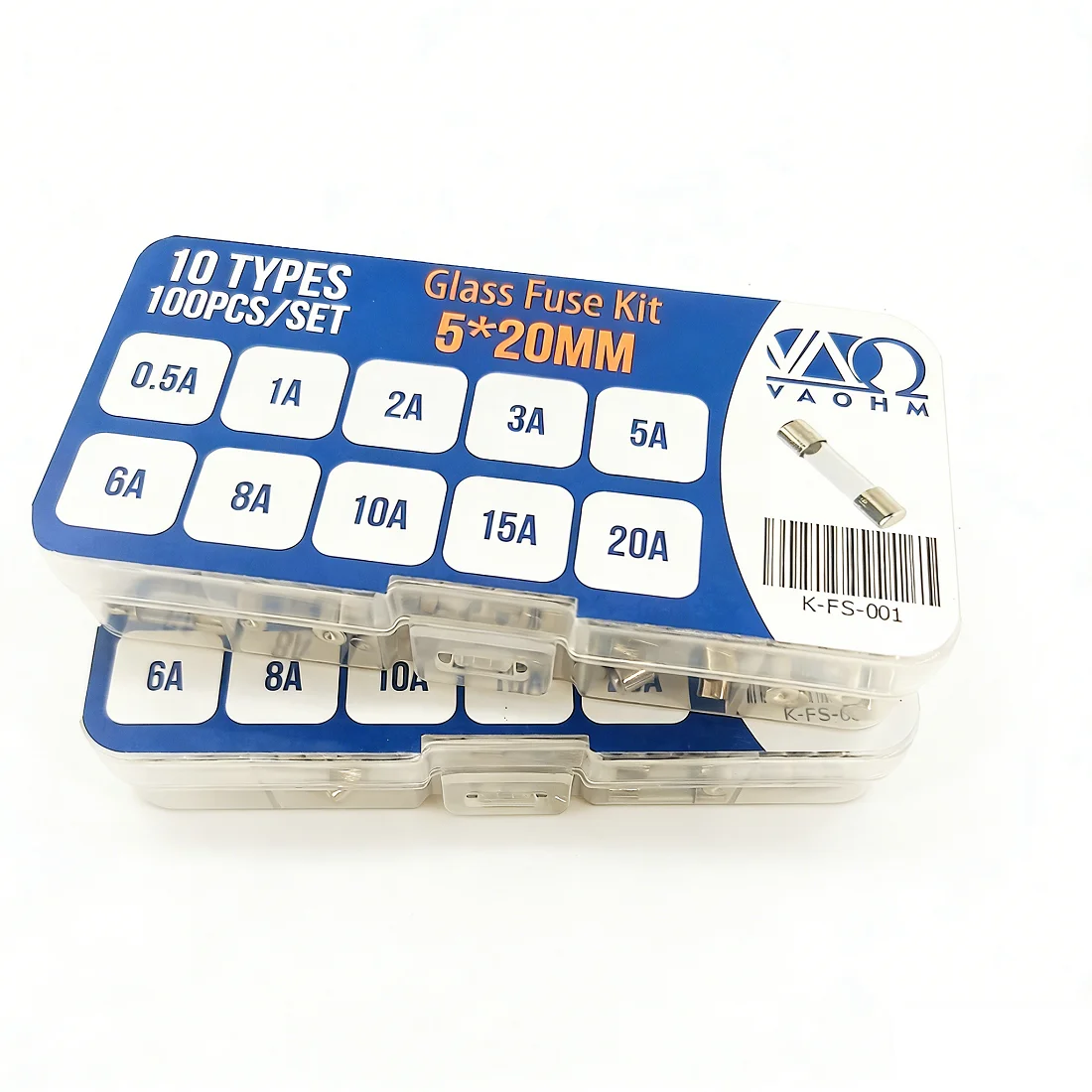5*20mm Glass Fuse Set 10Types 100PCS 0.5A 1A 2A 3A 5A 6A 8A 10A 15A 20A