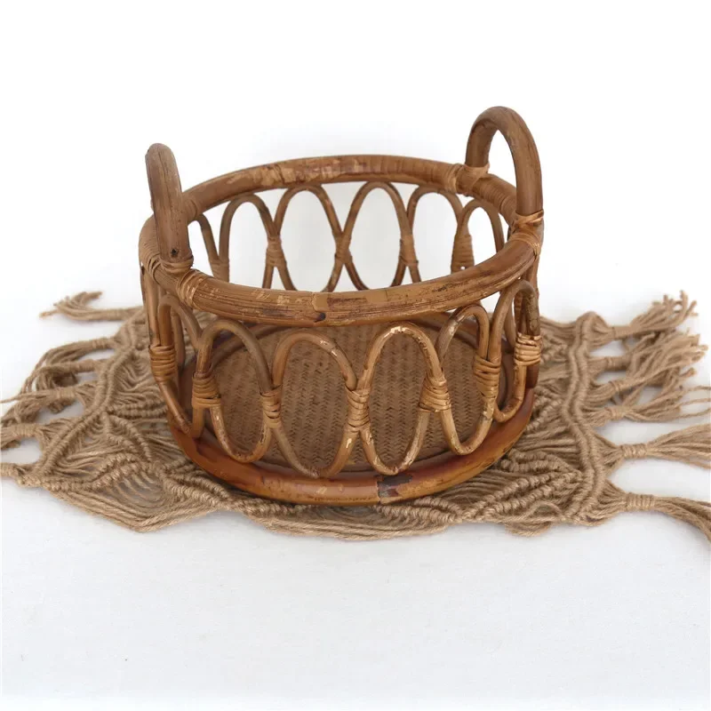 Newborn Photography Props Retro Handmade Woven Baby Rattan Basket Newborn Photography Bed Baby Photoshoot Furniture Accessories