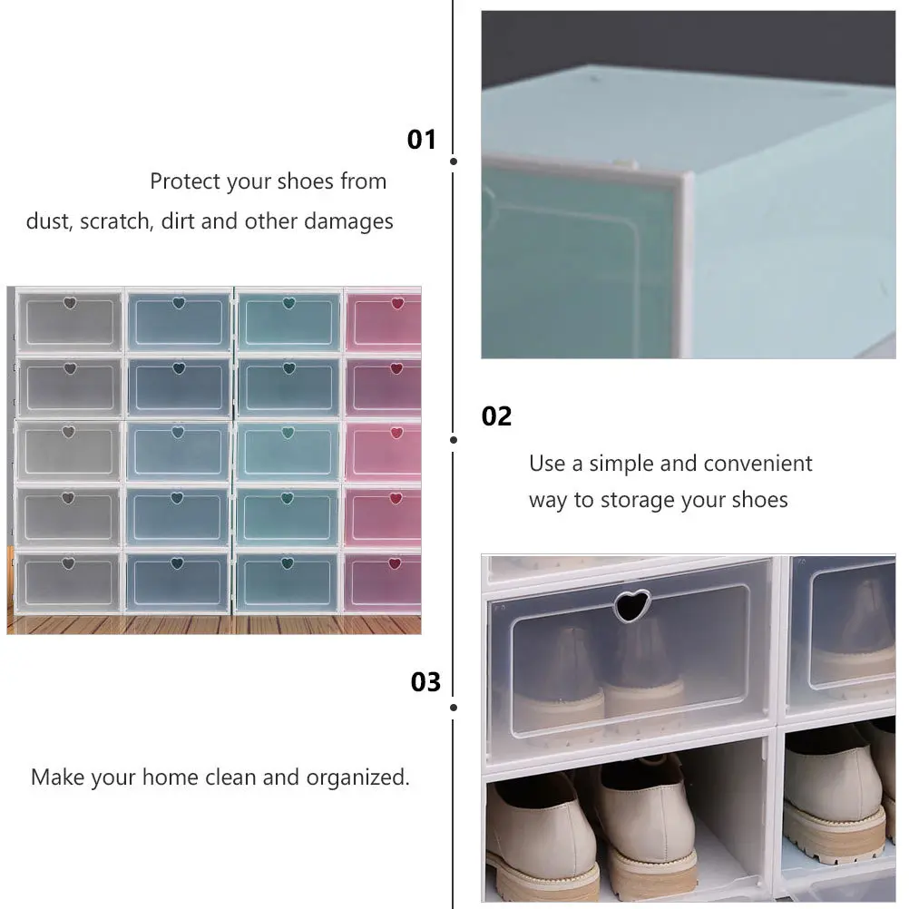 

4 Pcs Shoe Case Clear Storage Boxes Stackable Shoes Organizer Transparent Container