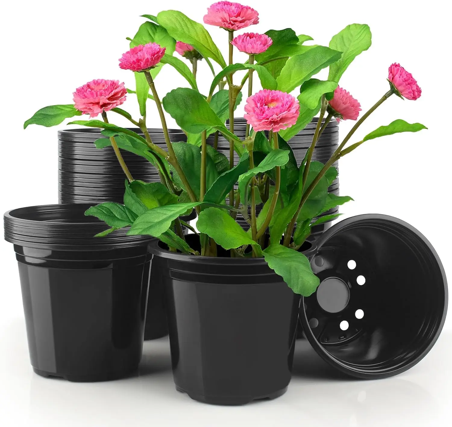 50-Pack 1 Gallon Nursery Pots with Drainage Holes, 7 Inch Flexible Plastic Plant Containers for Seedlings, Succulents, Cuttings