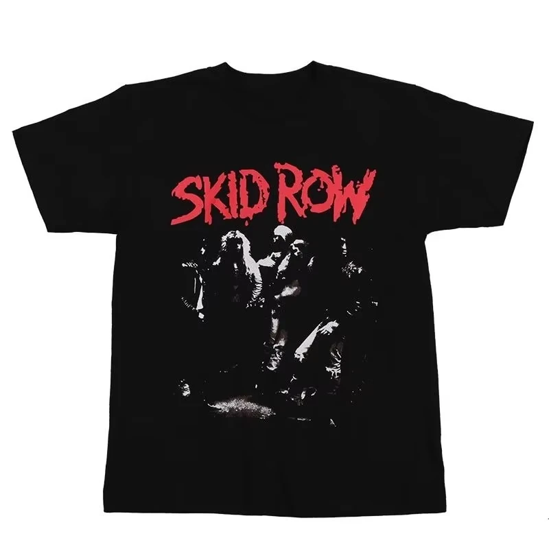 

SKIDROW Poor Street Band Rock с короткими рукавами для мужчин и женщин, футболки из чистого хлопка, черные американские винтажные футболки Aft Gun Flower Nirvana